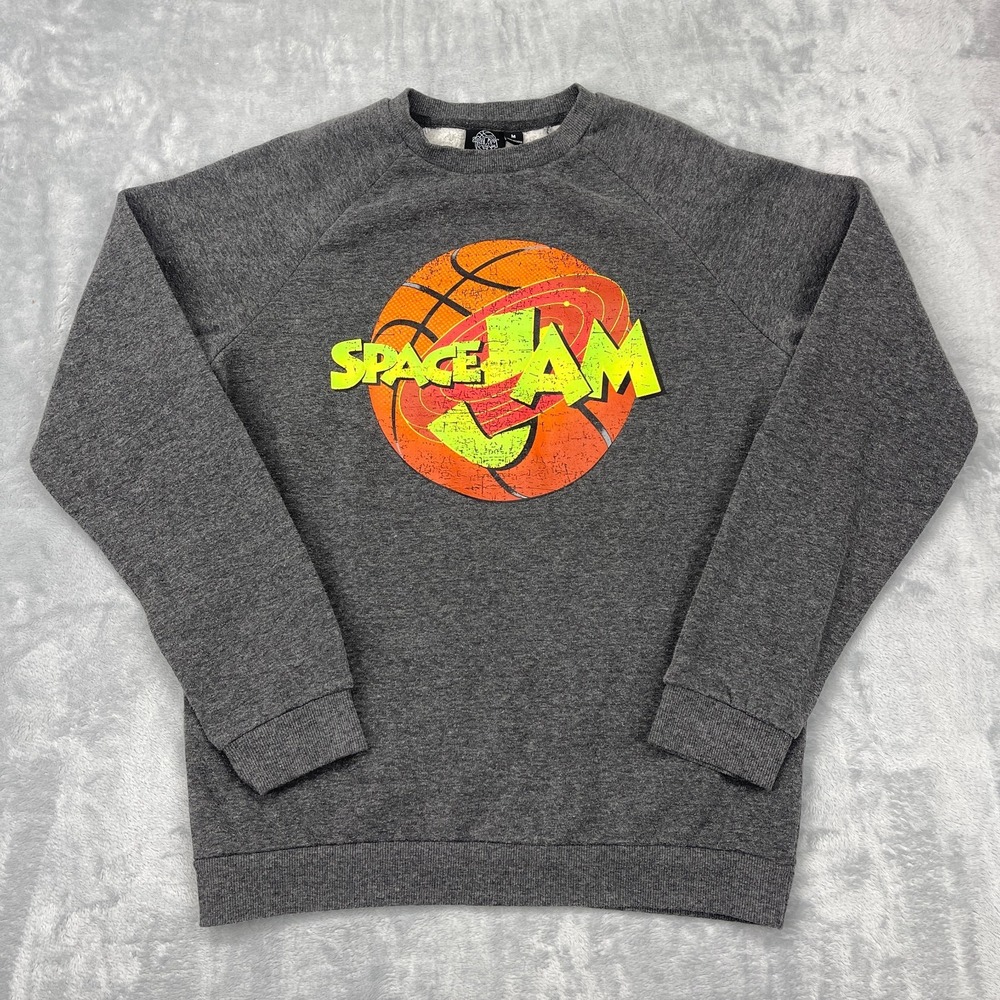 Space Jam Sweatshirt Mens Medium Gray Heather Graphic Print Long Sleeve Pullover